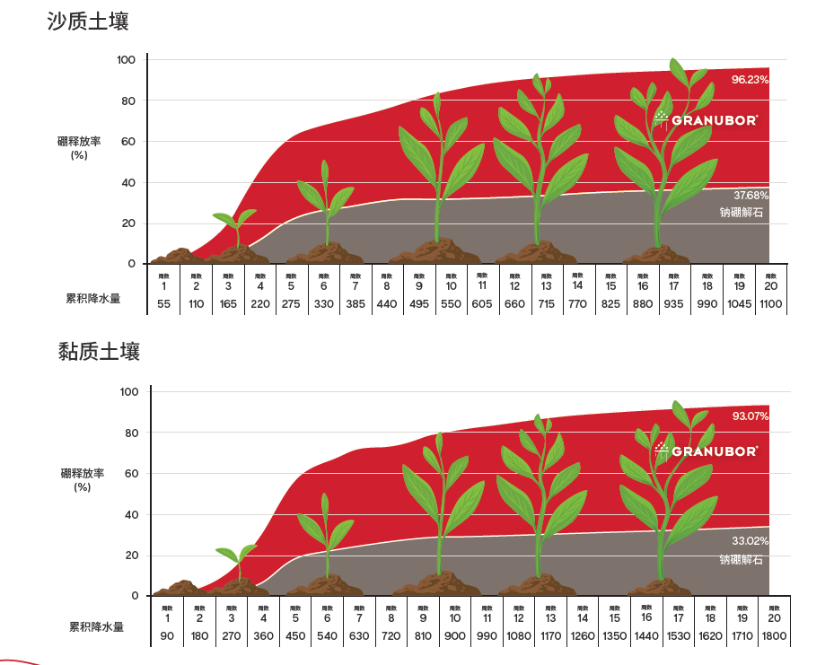 Granubor and ulexite release rates in sandy soil vs clayey soil